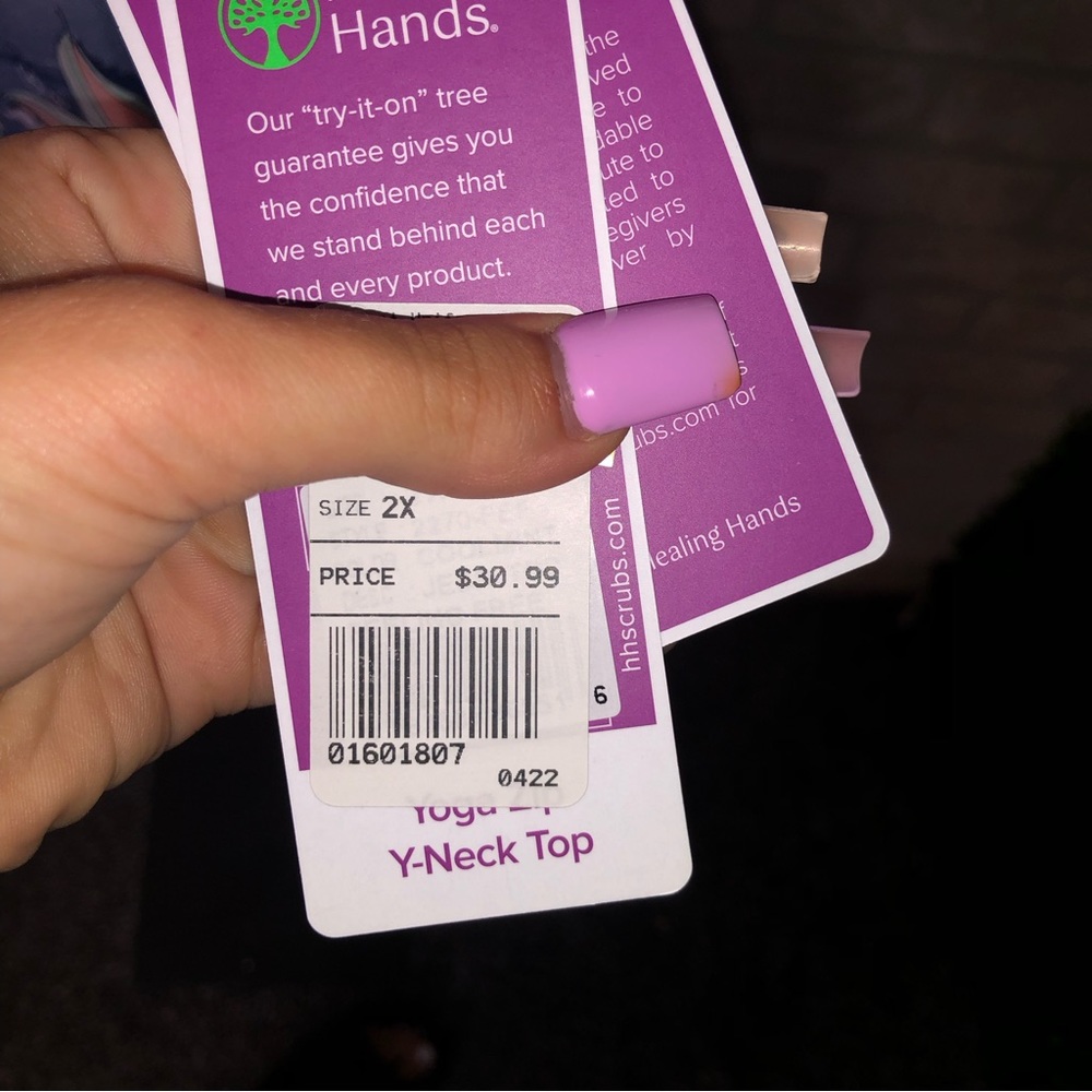 Healing Hands Purple Label Yoga Zip V-Neck blue butterfly pattern scrub top - Picture 6 of 10